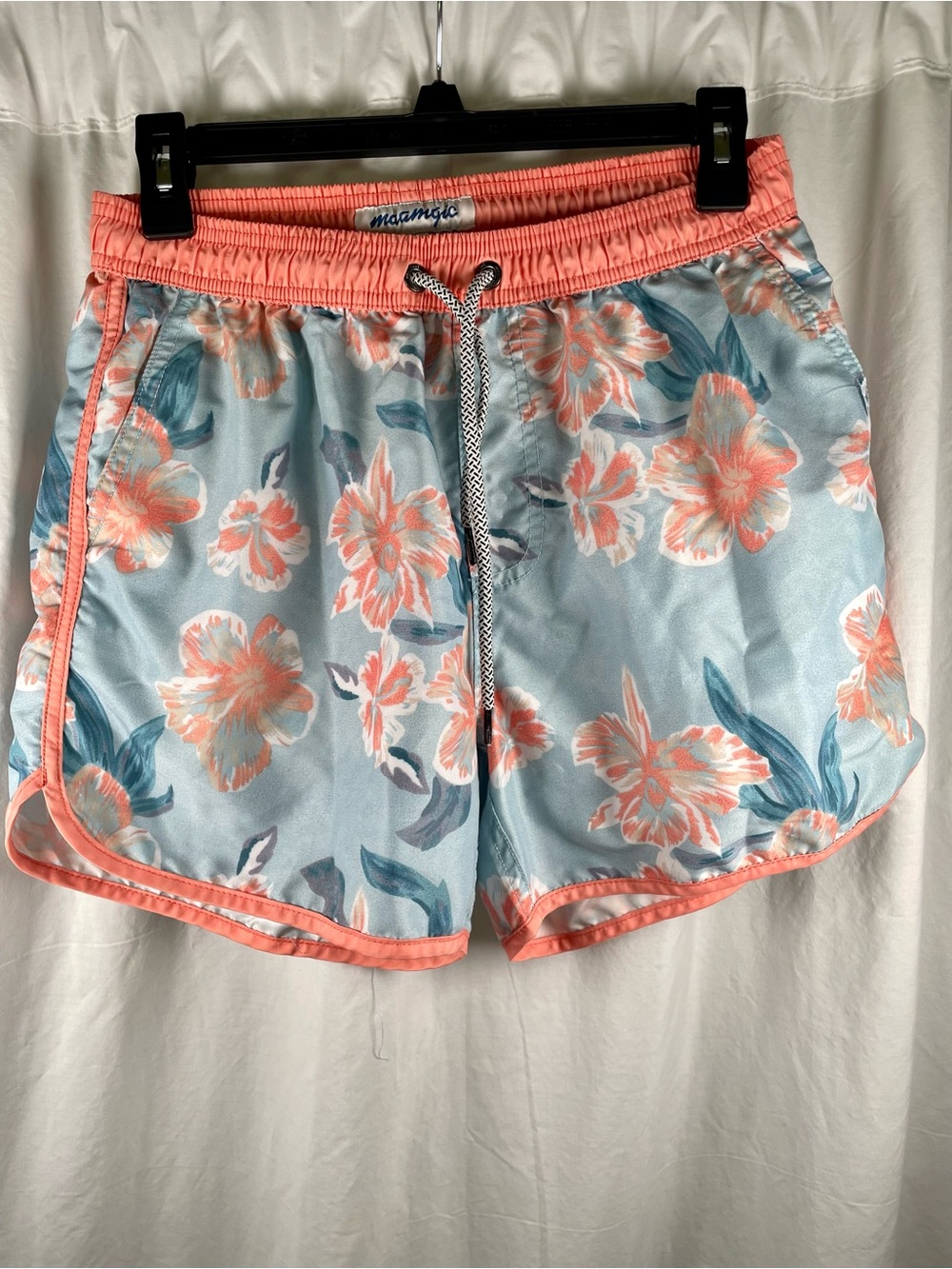 MaaMgic Men's Floral Swim Trunks [Small  Size] Light Blue & Peach Quick Dry - Picture 2 of 12